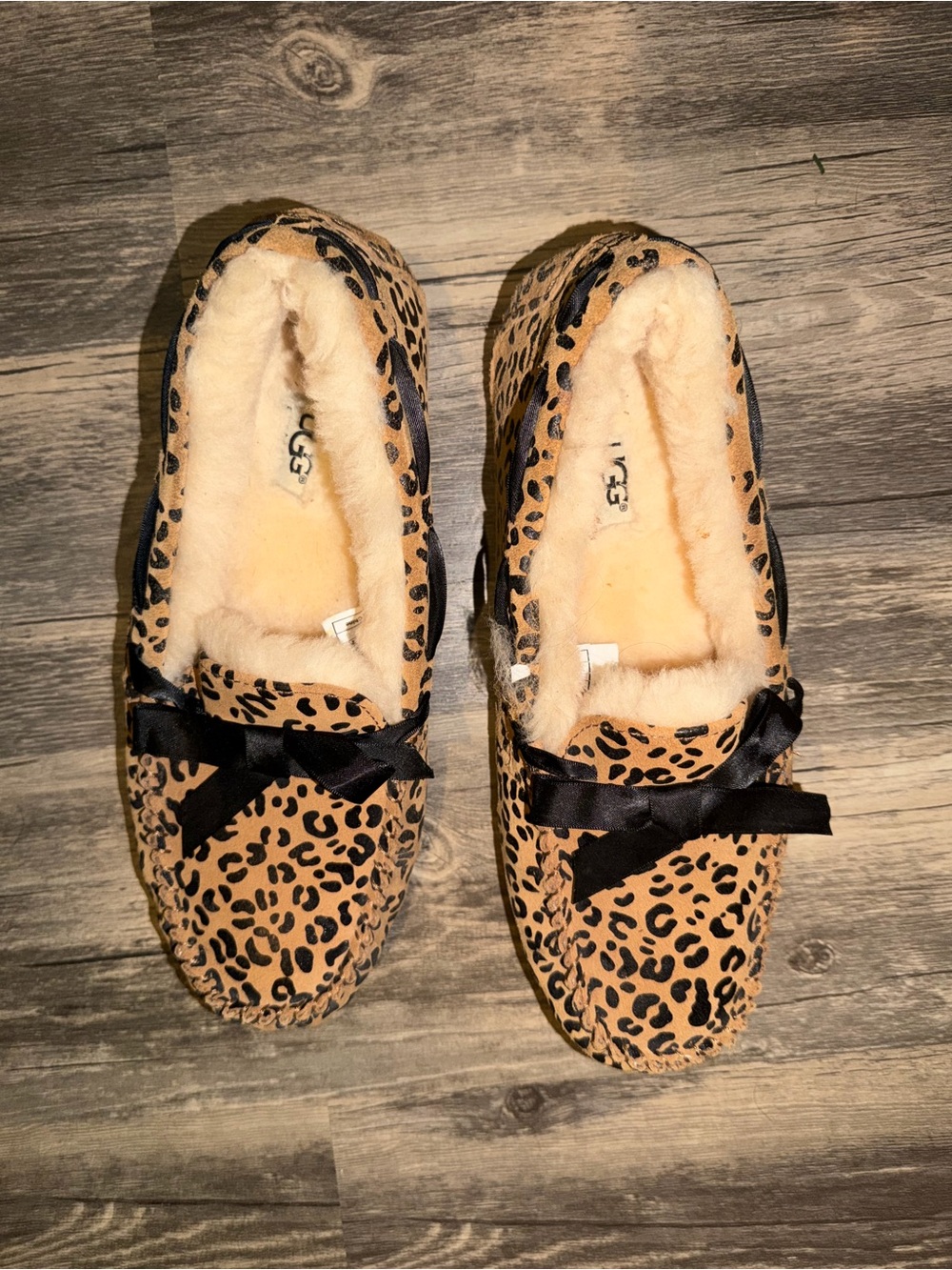 UGG Leopard Print Moccasin Slippers - Tan and Black